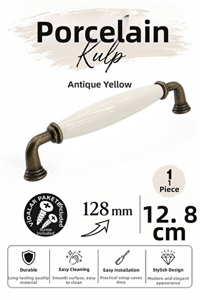 Badem10 Mâner din porțelan Lisin, crem, galben antic, 128 mm, 12,8 cm, pentru...