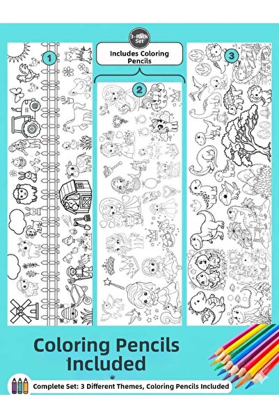 TrendTopic 3 Different Themes Giant Coloring Paper 60 Cmx2 Meters Holiday Act...