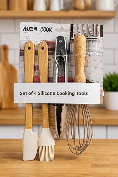 Karçiçeği Home 4-Piece Silicone Kitchen Utensil Set – Spatula, Brush, Tongs, ...