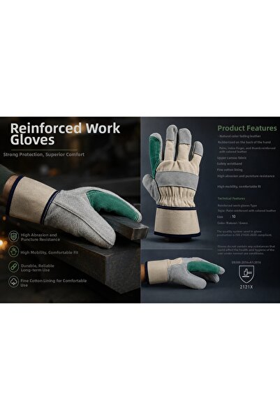 Junior Jn110 Palm and Index Fingers Split Leather Reinforced Work Glove No: 10