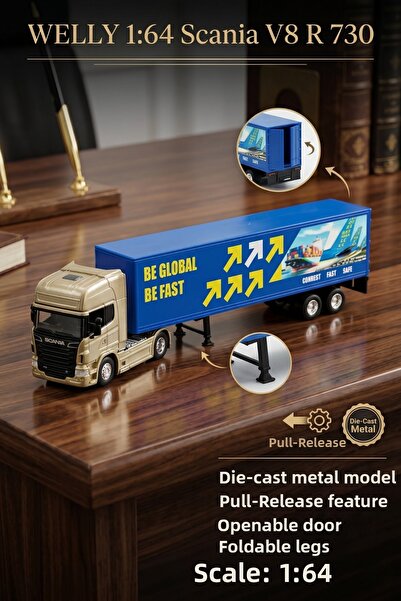 craftivio Welly 1:64 Scania V8 R 730 Metal Pull-Back Toy Truck Transporter Li...
