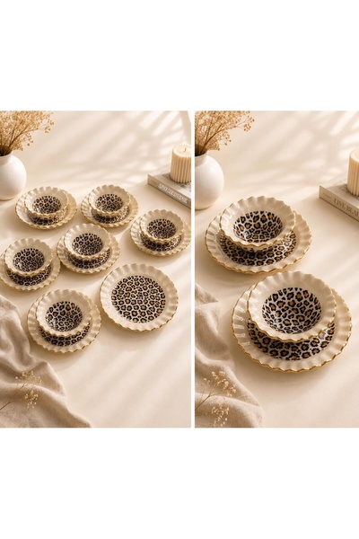 GÜRCÜGLASS Leopar Model 12-Piece Breakfast Set with Bowls.