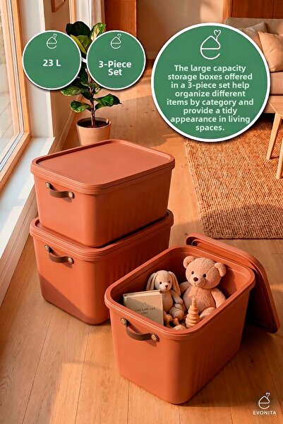 EVONİTA Decorative Storage Box 3-Piece Organizer with Lid Bathroom Kitchen Or...