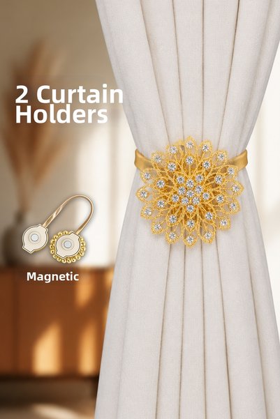 Destpak 2 Pcs Curtain Clips - Magnetic - Floral Motif - Curtain Holder - Curt...