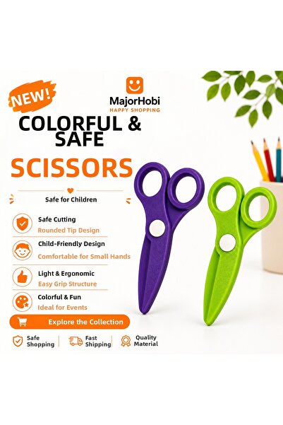 Major Hobi Children's Paper Scissors Set of 2 – Colored Scissors with Safe Ti...