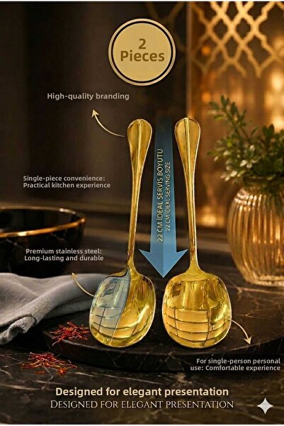 Funny Life Set of 2 Premium Gold Serving Spoons – 22 cm Stylish and Durable K...