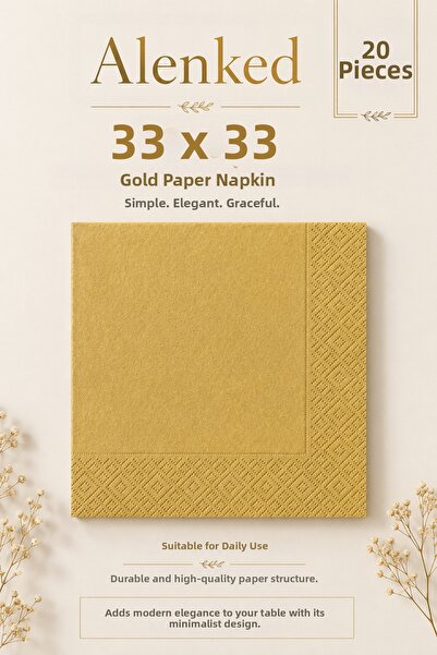 alenked Paper Napkins Gold Gold Color 33X33 Square 20Pcs