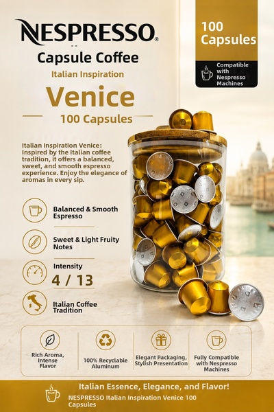 Nespresso كبسولات قهوة فينيسيا 100 كبسولة + علبة هدية