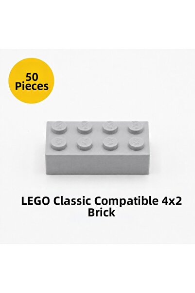 OyuncaklarÜlkesi Lego Compatible Classic 50 Pieces Gray Color 4X2 Brick Block...