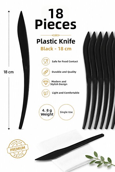 alenked Plastic Knife Black 4.8 Gr Modern Luxury 18 Pieces