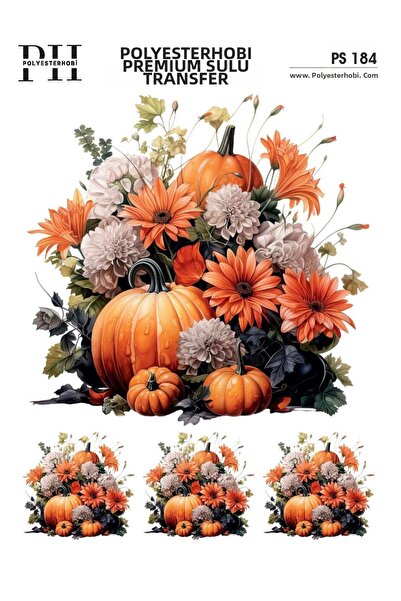 POLYESTERHOBİ Premium Water Transfer 25X35 cm Flower and Pumpkin Patterned Ps...