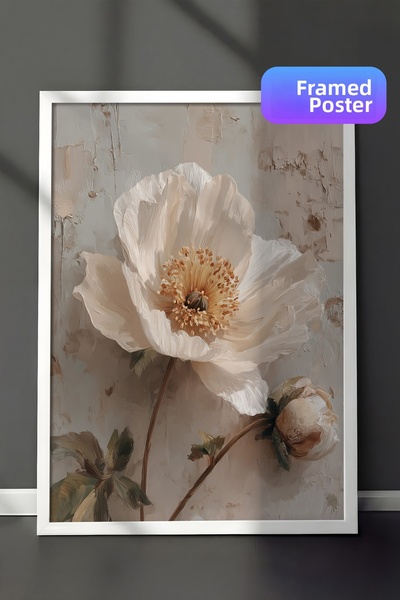 Zestia Pictură de perete vintage, floare de mac albă, înrămată alb, Nr.: 20225