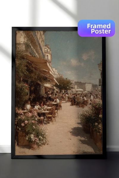 Zestia Βίντατζ ζωγραφική τοίχου, Floral Cafe Street με μαύρο πλαίσιο Αρ. 20115