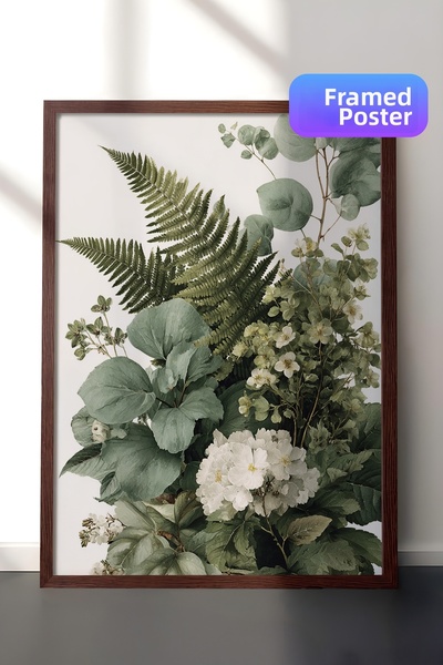 Zestia Pictură de perete vintage, aranjament botanic cu frunze verzi, înrămat...