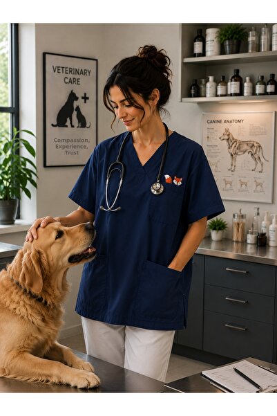 mirach Women's Premium Scrubs Uniform Cute Fox Embroidered Luxury Clinical Un...