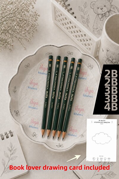 kitapsev 5 Pieces of Drawing Pencils Fatih Graded Pencil with Drawing Card