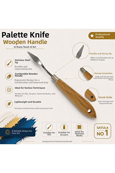 TOMBİ-X Spatulă metalică cu mâner din lemn pentru vopsea în ulei și vopsea ac...
