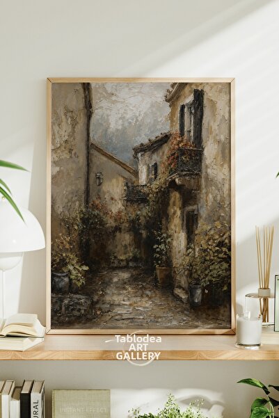 tablodea Pictură peisaj urban vintage cu oraș mediteraneanesc, pictură în ule...