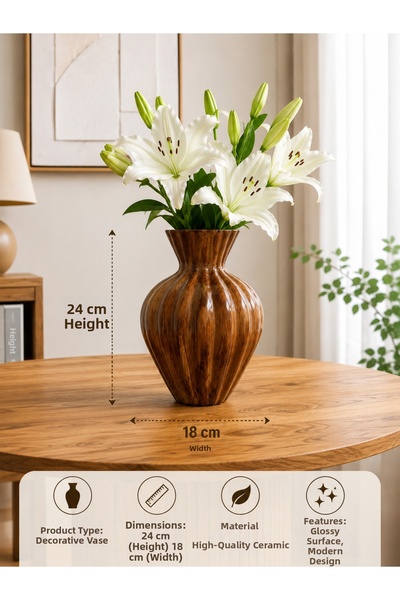 Yumuk Shop Decorative Wood Look Luxury Moon Vase 24X18