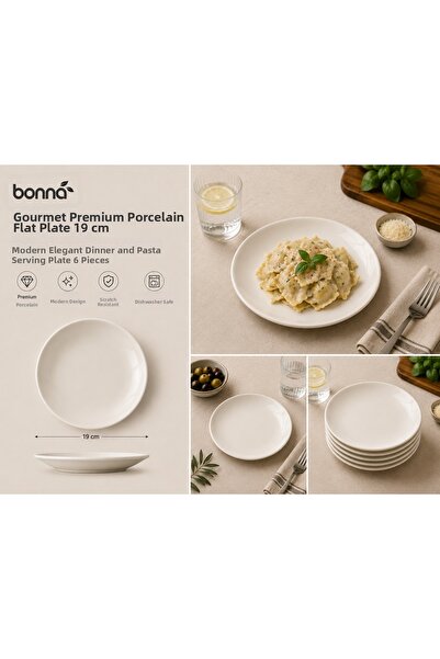 Bonnami 6 Pieces Bonna Gourmet Premium Porcelain Flat Plate 19 cm
