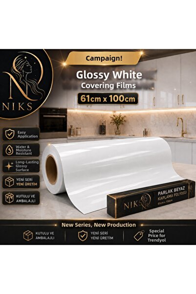 NIKSSTORE Adhesive Glossy White Foil for Furniture, White Goods, Tables, Coun...