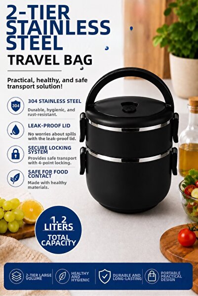 Sas Haus 2-Tier 1.2 Liter Stainless Steel Lunch Box with Leak-Proof Lid Food ...