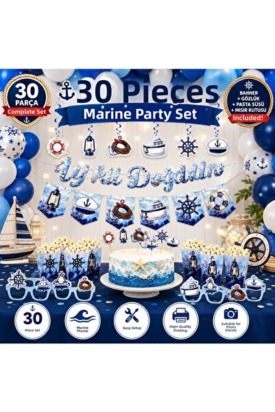 Bkmc Sailor Party Set 30 Pieces |   Sea-Themed Birthday Decorations, Banner, ...
