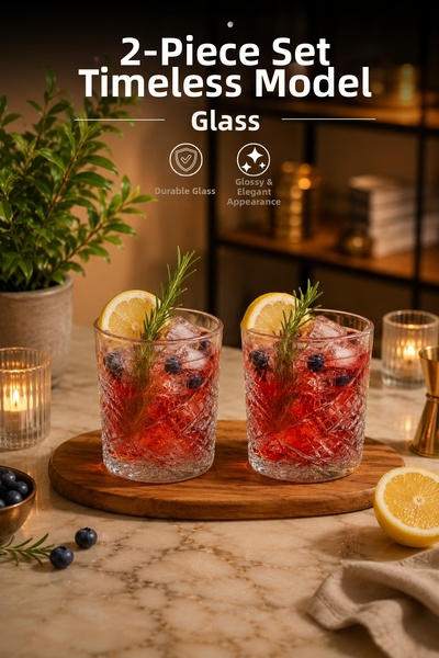 Nandy Home Set of 2 Timeless Model Glass Cups Cocktail Soft Drink Glasses
