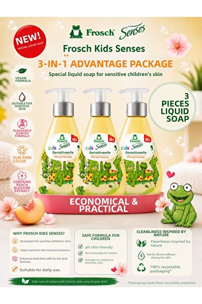Frosch Kids Senses Peach Blossom Sensitive Children's Liquid Soap 300 ml - Pe...