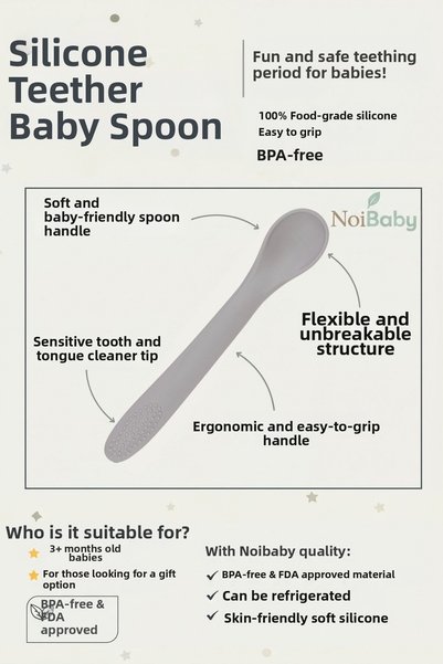 NoiBaby Silicone Teether Feeding Spoon - Gray