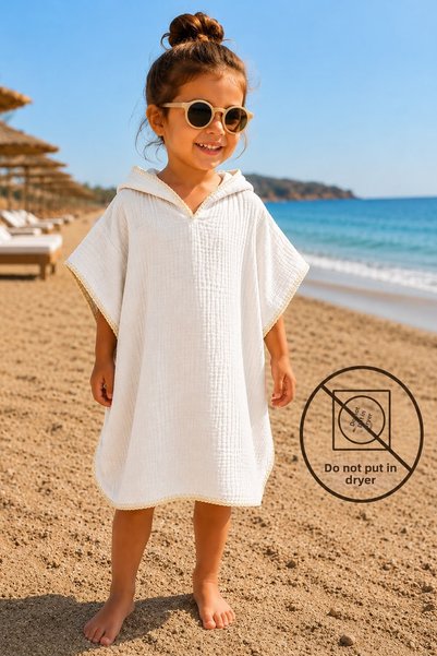 FH Living Fh Muslin 4 Layer Unwashed Children's Poncho 100% Cotton Poncho