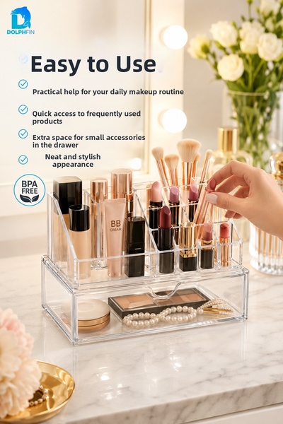 DolphFin Drawer Set with Organizers Transparent Makeup Cosmetic Jewelry Lipst...