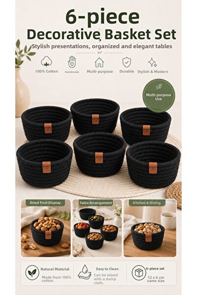 Fabrix Home Cotton Snack Bowl and Presentation Bowl Set Black Color Handmade ...