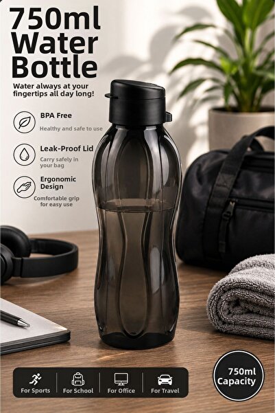 Tercih Home Large Size Leak-Proof Lid 750 ml Water Bottle Black Tupper Type S...