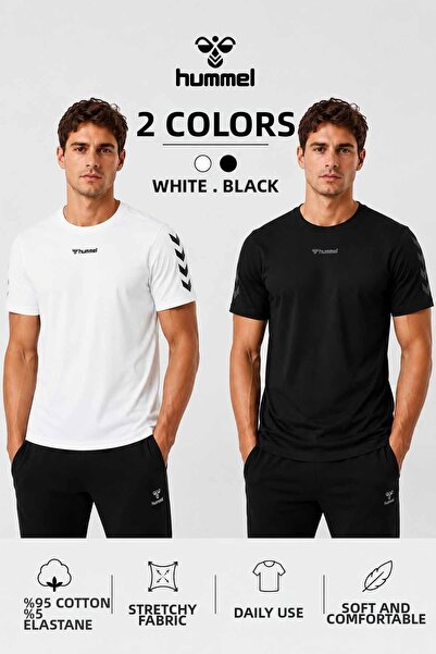 hummel Men's 2-Pack Sports T-Shirt Basic Cotton Black White