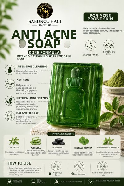 Sabuncu Hacı Korea, Anti Acne Soap, Green Soap, Intensive Cleanser, Skin Care Soap