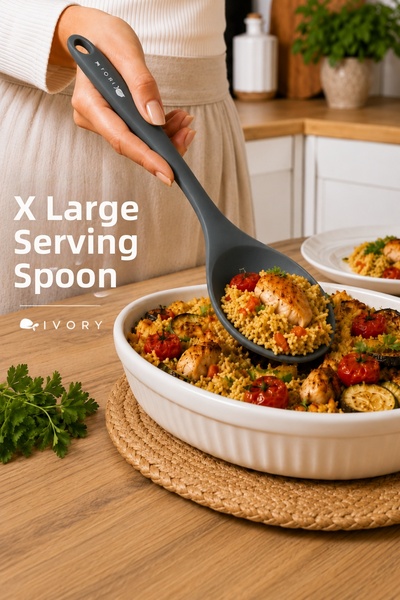 Sariva Home Ivory Serving Spoon Silicone Heat Resistant Non-Stick Surfaces Co...
