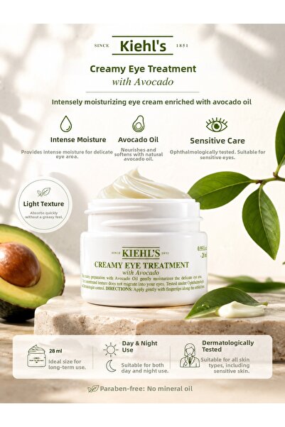 Kiehl's كريم مكثف للترطيب والتغذية حول العين بخلاصة الأفوكادو 28 مل