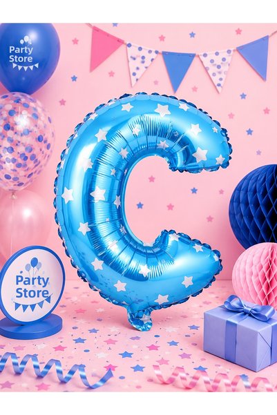 Parti Dükkanı 16 Inch 36 cm Polka Dot Blue C Letter Foil Balloon Birthday Nam...