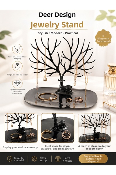Generic Brand Black Jewelry Stand Organizer with Deer Design Hanger Jewellery...