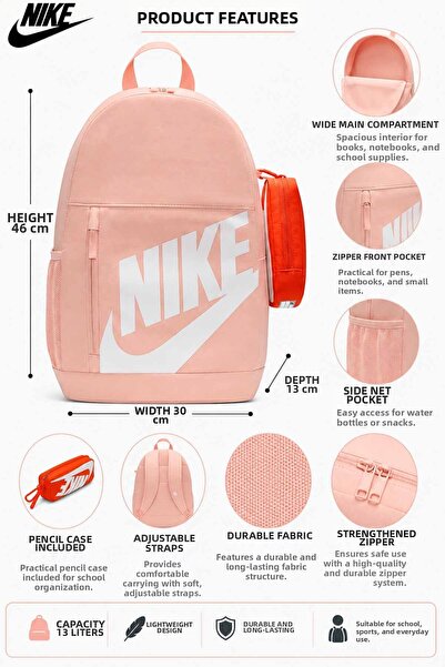 Nike Backpack 13 L 30X46X13 cm Daily School Bag with Pencil Case Nk610 W