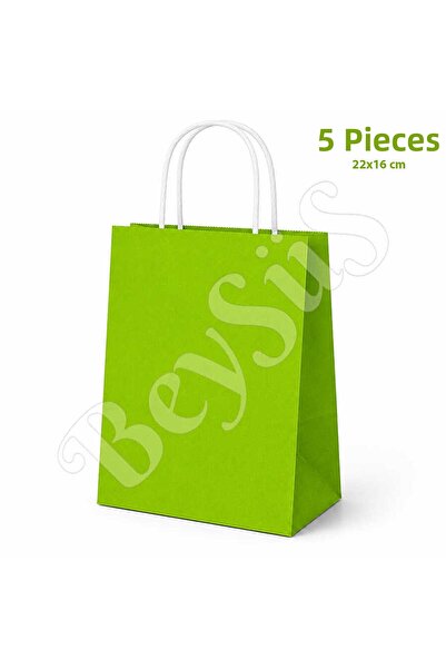BeySüS حقيبة هدايا ورقية مقاس 22×16 سم باللون الأخضر 5 قطع