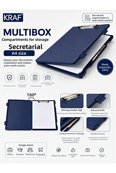 Art & Art Multibox Storage Box with Compartments A4 Secretarial Navy Blue