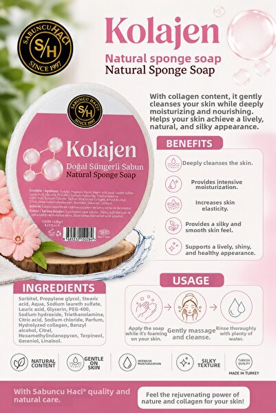 Sabuncu Hacı Effective Oval Collagen Sponge Soap Against Signs of Aging 120-1...