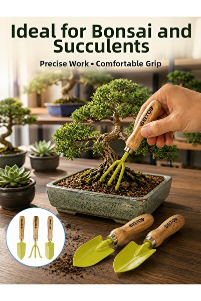 teknodayım Garden Hand Tool Set for Potted Plants Ergonomic Wooden Handle