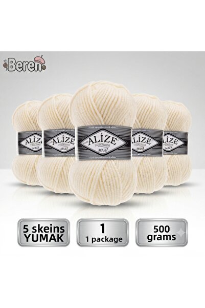Alize Süperlana Maxi - 599 Ivory - 5-Pack - 100Gr/100M - Hand Knitting Yarn -...
