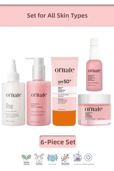 ORNATE Cleanser, Peptide Serum, Moisturizer, Rice Tonic, and Spf50+ Sunscreen...