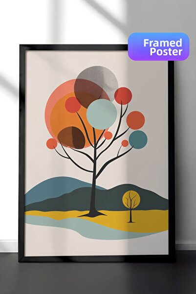 Zestia Pictură murală de artă minimalistă cu ramă neagră, compoziție cu copac...