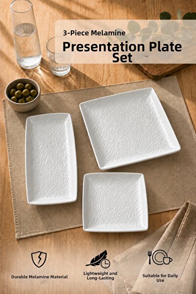 Vienev 3 Piece Melamine Presentation Plate Set, Presentation Plate, Serving P...