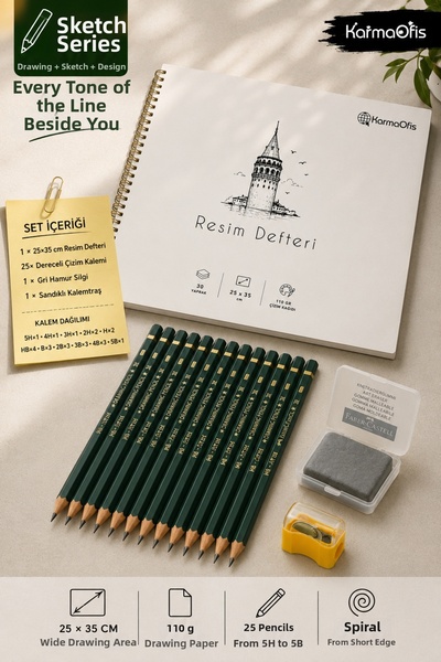 KarmaOfis Sketch Drawing Set 25X35 cm |   1 Piece 110 Gr Art Notebook |   24-...
